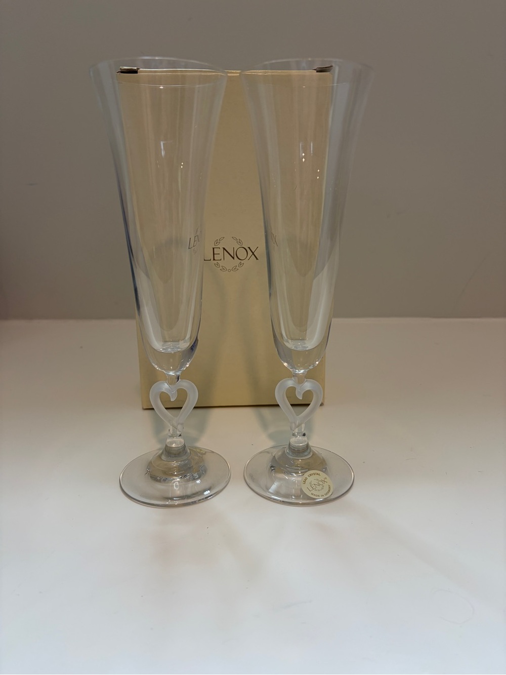 Lenox Clear Champagne Flutes with Heart Stems - Pair